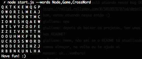 A simple display of how the crossword game looks on terminal